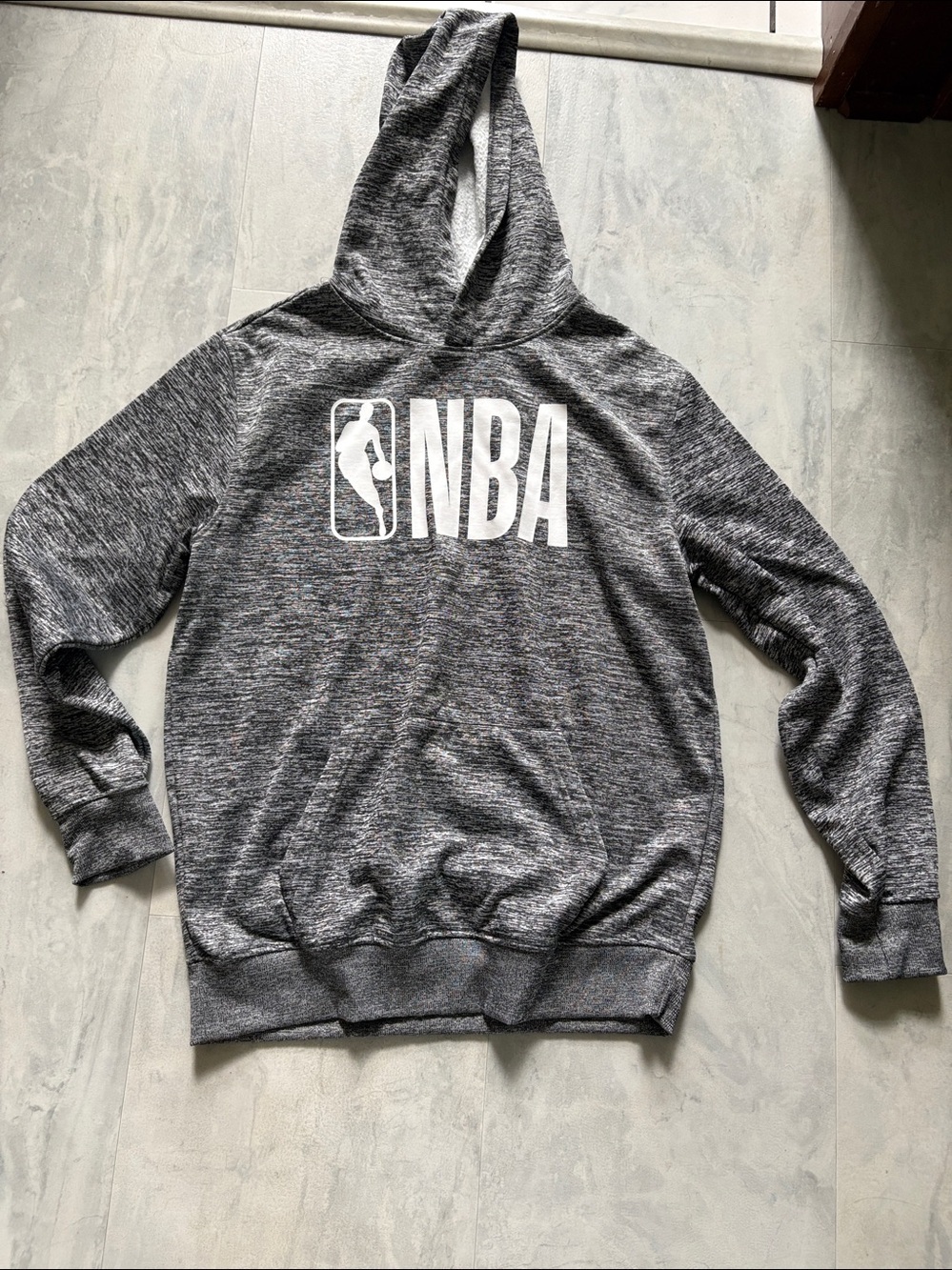 NBA Gray Heather Pullover Hoodie white NBA logo front long sleeve front pocket